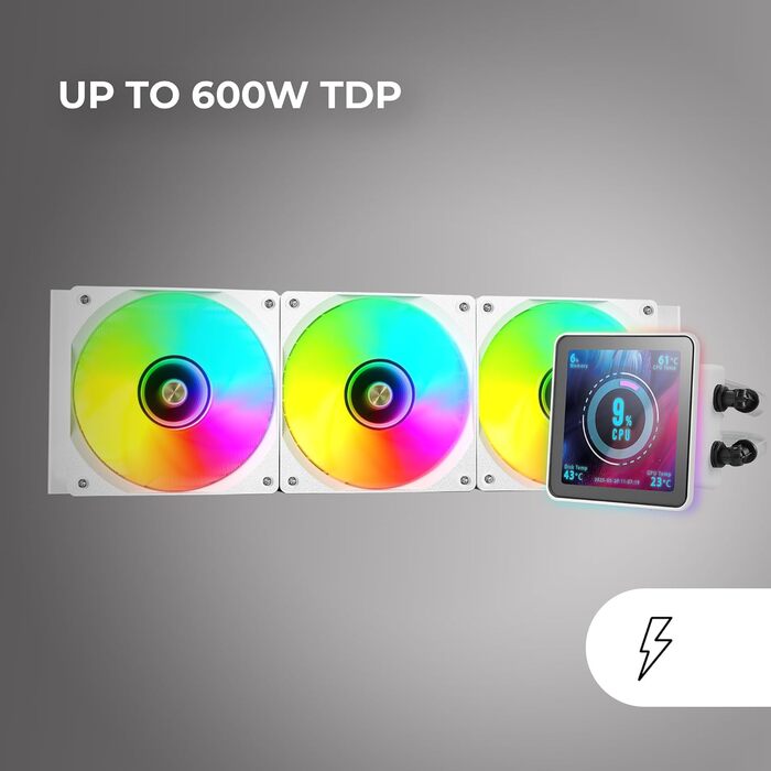 Mars Gaming ML-VISIONPRO360: Система водяного охолодження AIO з IPS-дисплеєм, 600W, 3x 120mm RGB вентилятори, мідно-алюмінієвий корпус, білий колір