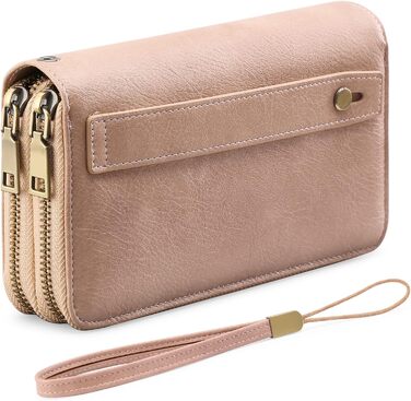 GAEKEAO Wallet for Women Large, Vegan Leather Card Holder Double Zipper Clutch with RFID Protection, Multiple Card Slots, Large Purse for Women