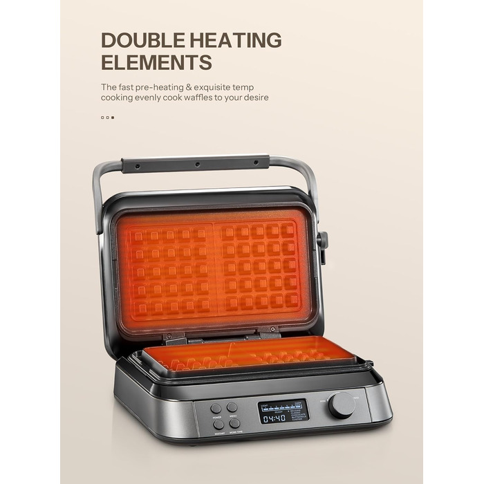 1600W Belgian Waffle Maker - 5 Programs, 7 Browning Levels, LCD Display, Timer, Stainless Steel