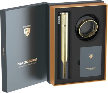 Prestigio Maggiore Electric Corkscrew - Premium Wine Bottle Opener with Charging Station - Integrated Foil Cutter - Packaged in a High-Quality Gift Box - Black/Gold