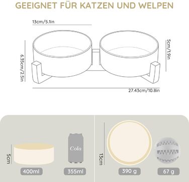 Набір мисок для котів та собак SPUNKYJUNKY з бамбукового підставки (400мл, Бежевий)