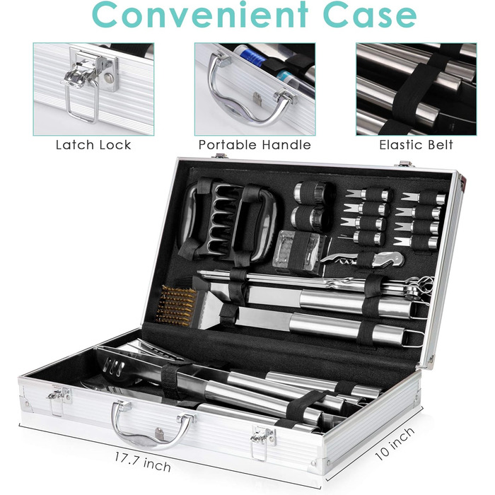 BBQ Grill Utensil Set 32PCS Stainless Steel Grill Accessories with Long Handles, Grill Tongs, Meat Claws, Grill Set Aluminum Grill Case for Camping Ideal Grill Utensil Gift for Men