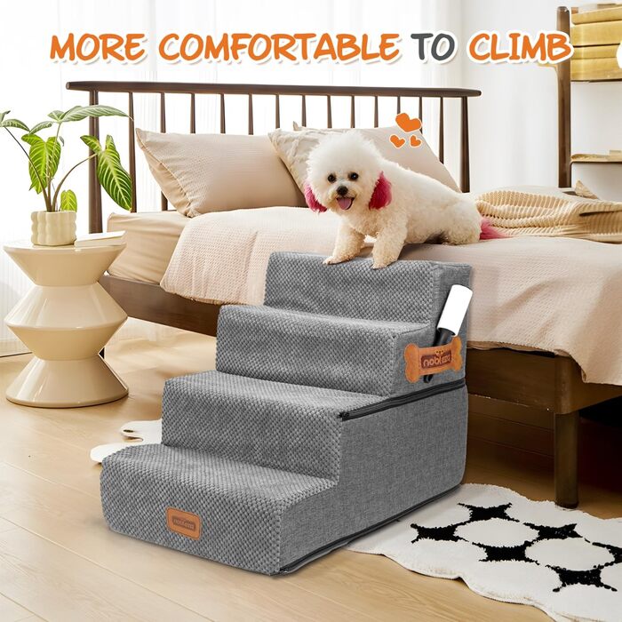 Сходинка для собак Nobleza: компактна, з валиком для шерсті, 3 сходинки, для маленьких собак та котів, під ліжко/софу