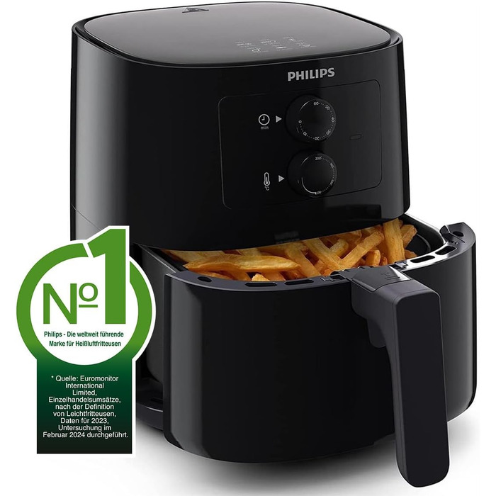 Фритюрниця без олії Philips Essential Airfryer 4,1 л, чорна, Rapid Air, контроль температури, додаток HomeID