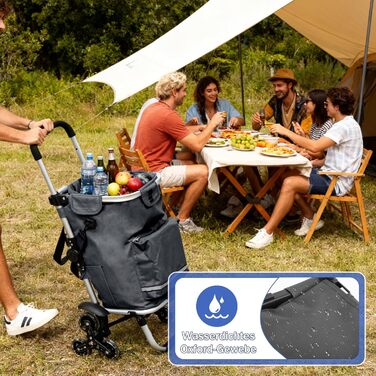 Тролей для покупок Sekey XXL з підйомником для сходин, 3-колісний вагончик для кемпінгу та покупок, регульована ручка, алюміній 3-в-1, з відділенням для охолодження та напоїв (сірий)