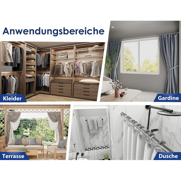 Штанга для душу без свердління 160-210 см, срібна, Ø 25 мм, телескопічна. Підходить для ванної, душу та перегородки. Штанга з нержавіючої сталі