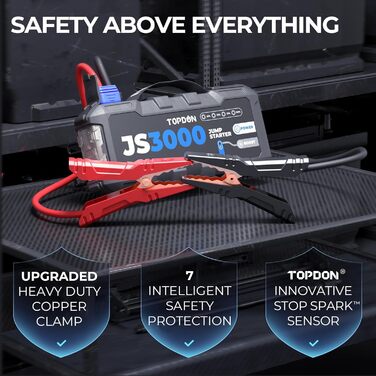 Powerbank TOPDON JS3000 для авто: пусковий пристрій, 12V, 3000A, 24000mAh, для бензинових та дизельних двигунів до 9.0L/7.0L, з EVA-кейсом