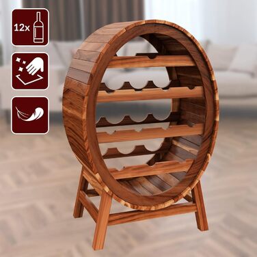 Casaria® Wine Rack Barrel 12 Bottles Acacia Solid Wood Rustic 90x50x30cm Standing Cellar Kitchen Living Room Bar Wine Barrel Bottle Rack Wine Stand Shelf