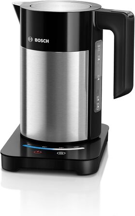 Bosch cordless kettle TWK7203, automatic shut-off, overheat protection, 7 temperature settings, keep-warm function, 1.7 L, 2200 W, black Single