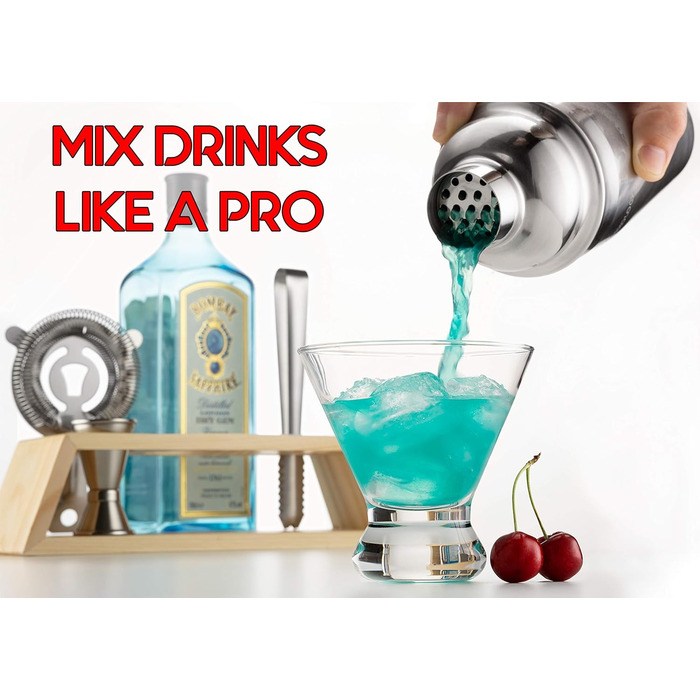 Набір для коктейлів та міксології 10 предметів з підставкою - професійний шейкер для коктейлів з нержавіючої сталі, барний інвентар, рецепти