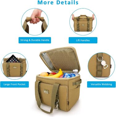 UPEELIFE Cooler Bag 24L, Large Foldable Lunch Bag Insulated Bag, Waterproof Picnic Bag Cooler Bag with Shoulder Strap for Picnic BBQs Shopping Beach Camping (Khaki)