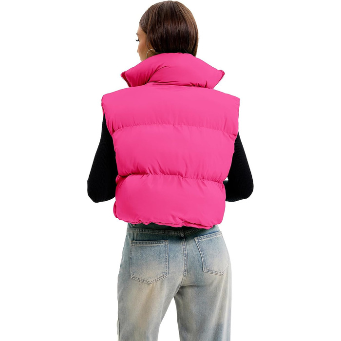 Жіноча степна жилетка з коміром-стійкою, блискавкою, коротка, рожева - розмір M