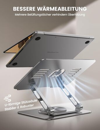 Підставка для ноутбука Lamicall - регульована, 360° обертання, складна, алюмінієва, для офісу/дому, сумісна з Macbook Pro Air, 10-17.3'