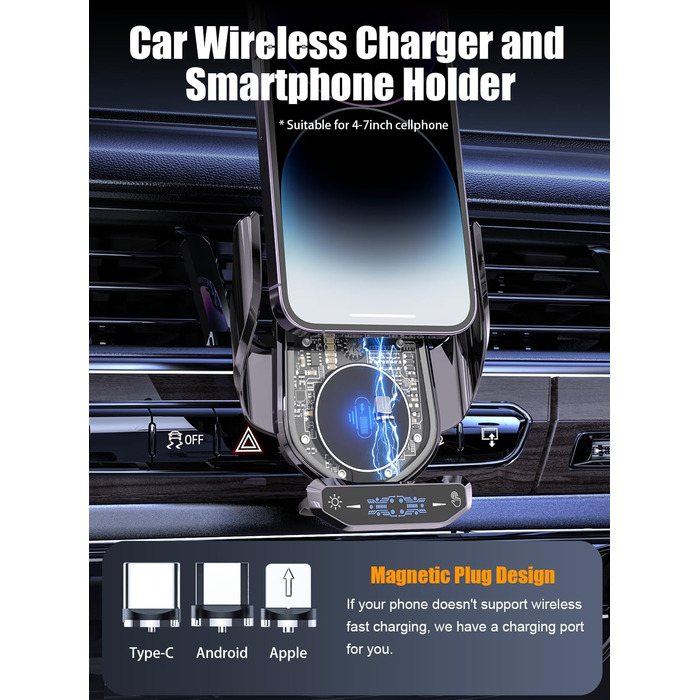 Бездротовий автомобільний зарядний пристрій AmazeFan 15W Qi з тримачем для телефону, чорний