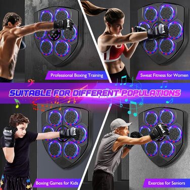 Музична боксерська машина Joellfuner з LED-підсвічуванням, 9 швидкостей, 5 рівнів гучності, режим підрахунку ударів, настінна ціль для тренувань у домашньому фітнес-залі