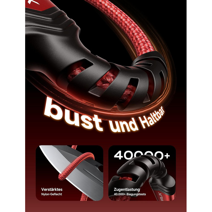 Кабель USB-C JSAUX 3.1A (2 шт. по 2м), 2 шт., червоний, для Samsung Galaxy, iPhone, PS5, CarPlay, нейлон, швидка зарядка