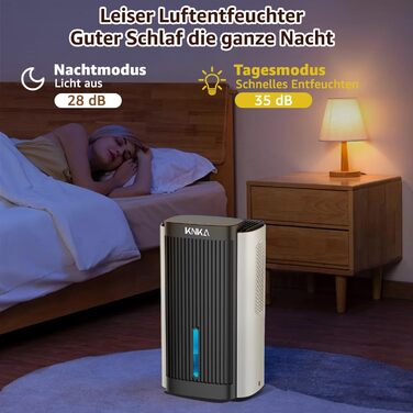 Електричний осушувач повітря KNKA, 1.1 л, тихий (28dB), для дому, ванної кімнати, підвалу, з автовимкненням та нічним режимом, кольорове підсвічування (білий), чорно-білий