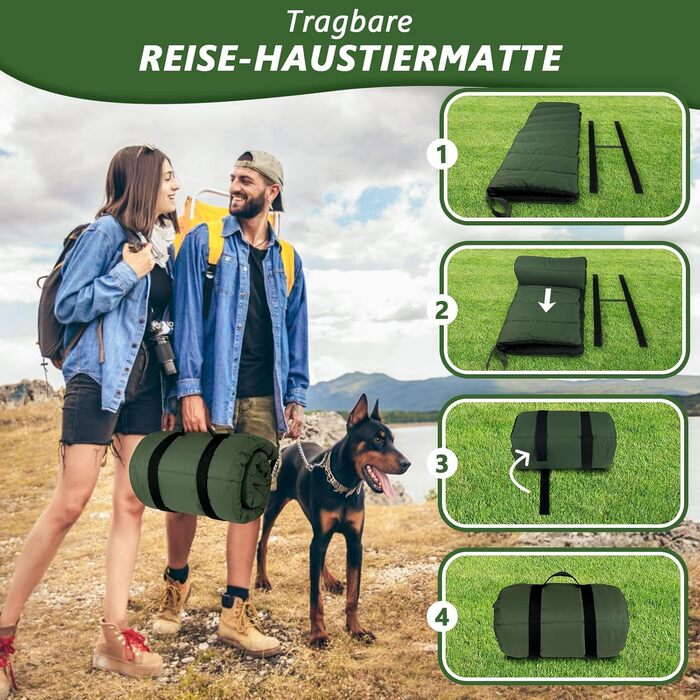 Водонепроникний килимок для собак 110 x 68 см, товстий, м'який, зручний, для подорожей, прання, кемпінгу, на вулицю (оливковий)