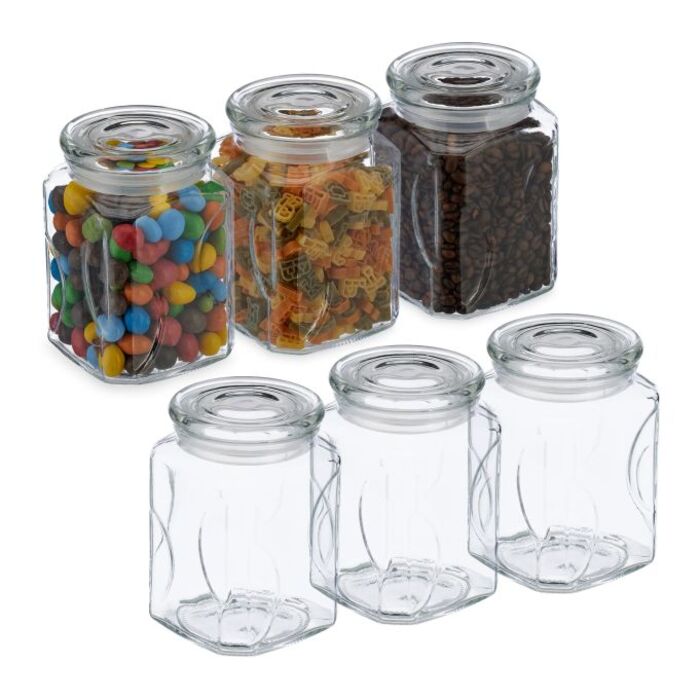 Relaxdays Set of 6 Storage Jars with Lids, 750 ml