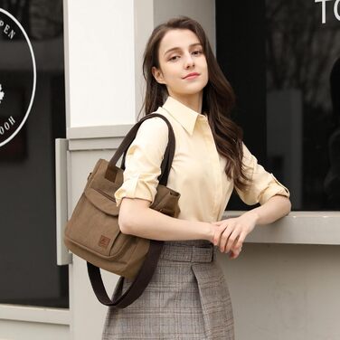 Сумка жіноча Canvas Hobo через плече, повсякденна крос-боді сумка-тоут для пляжу, багатофункціональна сумка з відділеннями, вінтажна сумка для роботи, подорожей, університету (Коричнева)