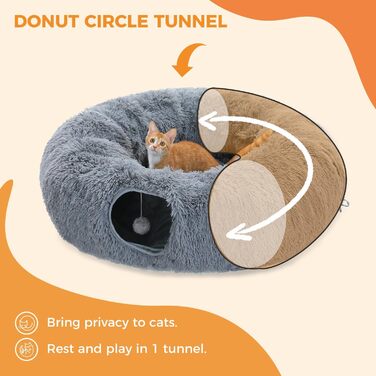 PAWZ Road Plush Cat Tunnel for Indoor Cats, Multifunctional Cat Toy Grey