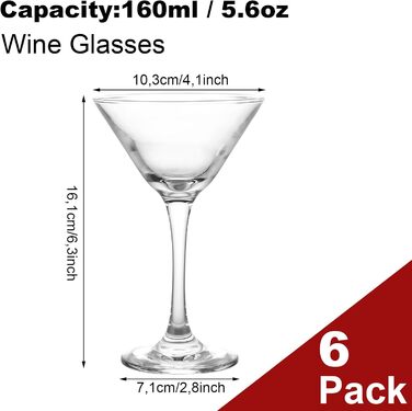 Набір з 6 келихів для мартіні, 160 мл, келихи для Cosmopolitan, набір келихів для вечірок та дому