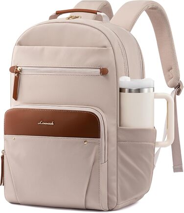LOVEVOOK Рюкзак для ноутбука, водонепроникний, 15.6 дюймів, для роботи, школи, підлітка, велика пляшка води, елегантний, для роботи, навчання, подорожей, 15.6' (17', абрикозово-коричневий)