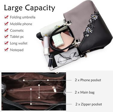 Сумка жіноча DIRRONA сіра: сумка-тоут, сумка через плече з квітковою вишивкою та помпонами для роботи, відпочинку, подорожей, вечірок та весіль