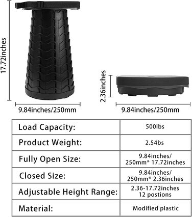 Зручний складаний стілець-телескоп для кемпінгу, риболовлі та відпочинку на природі. Максимальне навантаження 220 кг, чорний колір