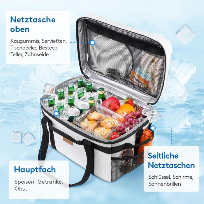 Lifewit Cooler Bag 30L, Foldable Picnic Bag for Food & Drinks, Portable Ice Bag for Men, Women, Insulated Thermal Bag for Work, Picnics, Camping, Silk Grey