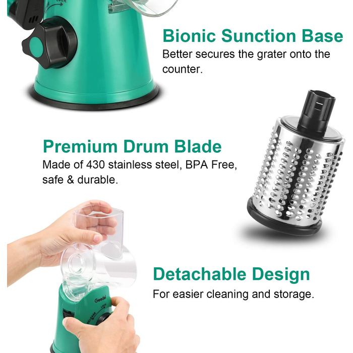 Терезка для овочів та сиру з 3 наборами лез, біла - для нарізки овочів, сиру, горіхів, кабачків, огірків, моркви