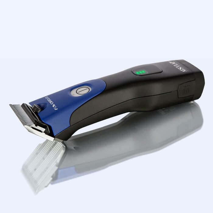 Машинка для стрижки собак та коней Aesculap Favorita CLi акумуляторна з набором гребінців | Професійна ергономічна машинка для собак | LED-дисплей | Машинка для стрижки тварин (Блакитна)
