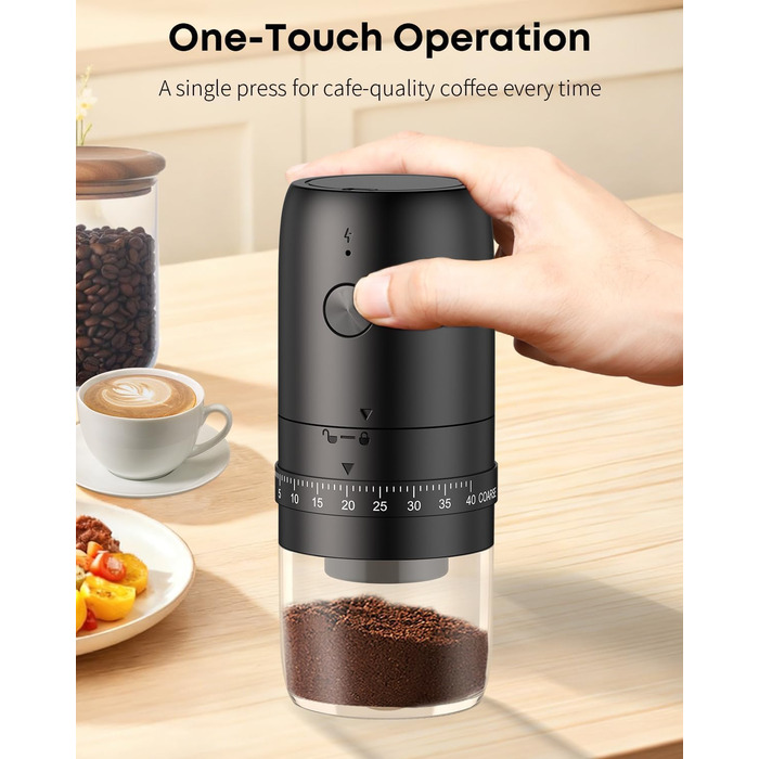 Електрична кавомолка Pawfly з керамічним жорном, 40 ступенів помолу, функцією Auto-Stop та щіткою для чищення. Професійна модель для подорожей та кемпінгу