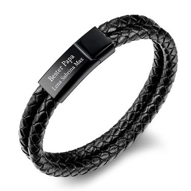 Чоловічий браслет TMT з гравіюванням з веганської шкіри | Браслет зі сталі та шкіри для чоловіків з магнітною застібкою | Браслет з іменем для чоловіків | Подарунок для нього на Різдво