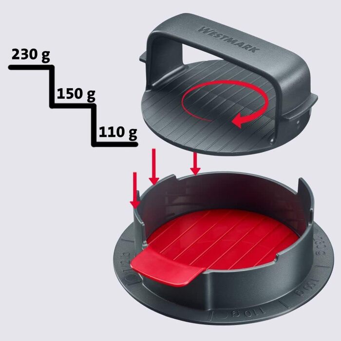 Прес для бургерів Westmark VARIO PLUS – прес для формування котлет, регульований розмір, ABS, Ø 11 см