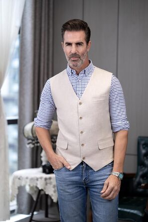 Елегантна жилетка для чоловіків Solovedress: літня жилетка з льону для весілля та свят, XXL, темно-синій