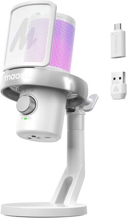 MAONO DM40 PRO Бездротовий мікрофон для ПК з RGB-підсвічуванням та ШІ-зміною голосу, 3-рівневим шумозаглушенням, для геймінгу, подкастингу та стрімінгу