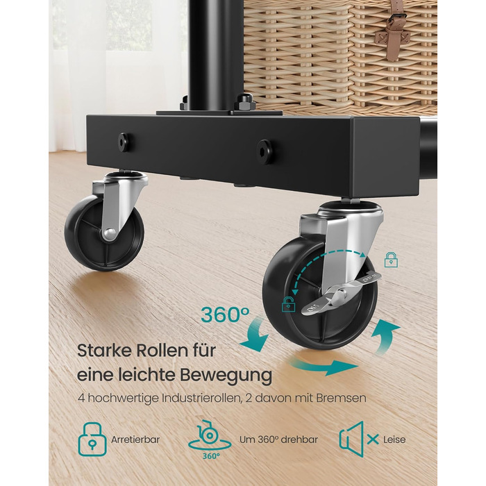 SONGMICS Кільцева вішалка для одягу на коліщатках, чорна, 38 x 110 x 141,5 см, до 50 кг, HSR016BH01