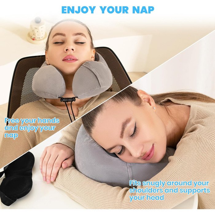 Подушка для шиї Good Nite для подорожей, авто та дому. Ергономічна подушка з Memory Foam, регульована, сірого кольору.