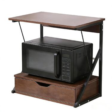 Поличка для мікрохвильової печі, кухонна поличка для стільниці, органайзер для мікрохвильової печі, тостера та аірфрая, багатофункціональна кухонна поличка для оптимізації простору (Дуб/3 яруси) (Дуб/Висувна поличка)