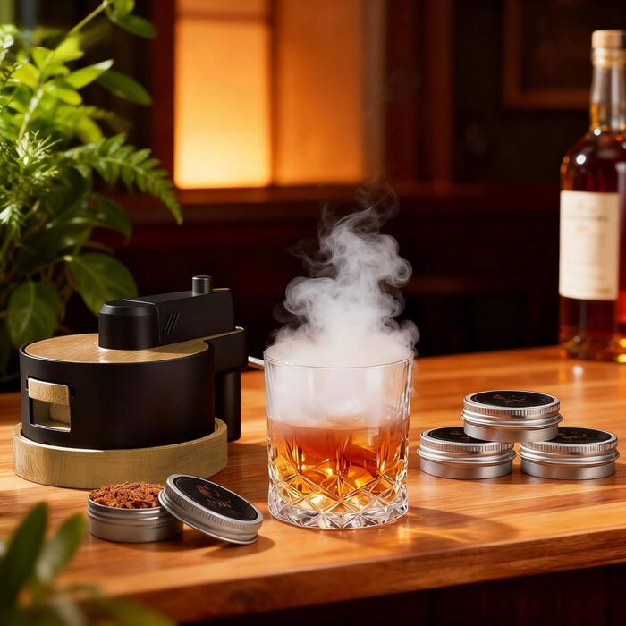 Набір для копчення віскі: 6 видів тирси, 2 склянки, 2 форми для льоду, без бутану (дерево)