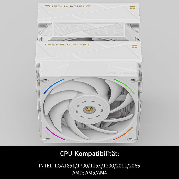 Кулер для процесора Thermalright Royal Pretor 130 Ultra White, двовежевий повітряний охолоджувач, 7 теплових трубок, білий, для AM4/AM5, Intel LGA1851/1700/115x/2011