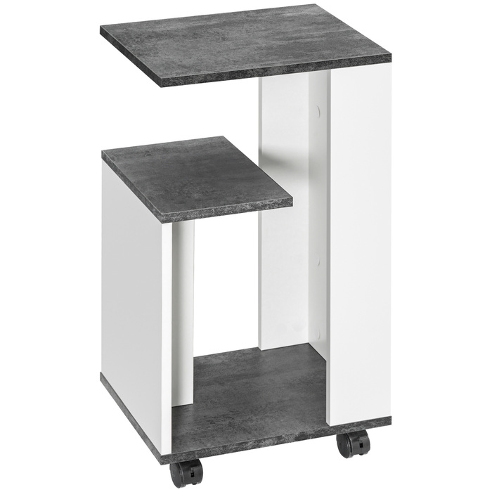 HOMCOM Bedside Table with 4 Wheels, 3 Shelves, 35 x 29.5 x 65.5 cm, Gray/White