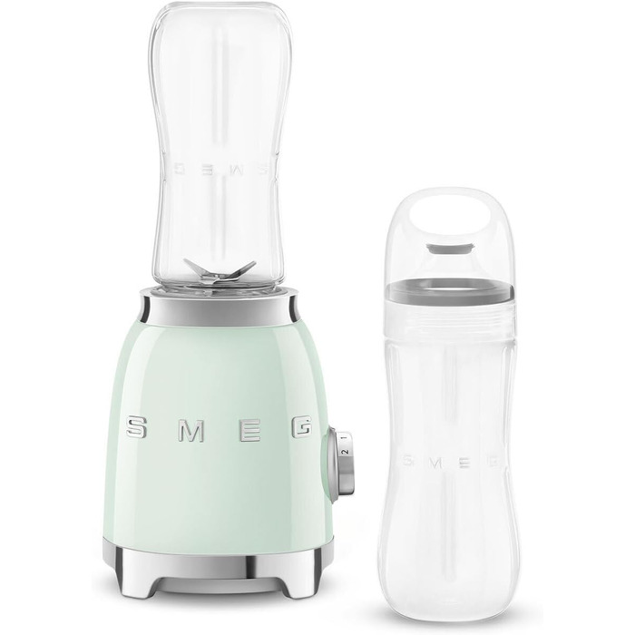 SMEG, Personal Blender PBF01PGEU, 2 speed settings, stainless steel double blade, 2 x 600 ml bottles included, non-slip base, integrated cable winding, 300W, pastel green