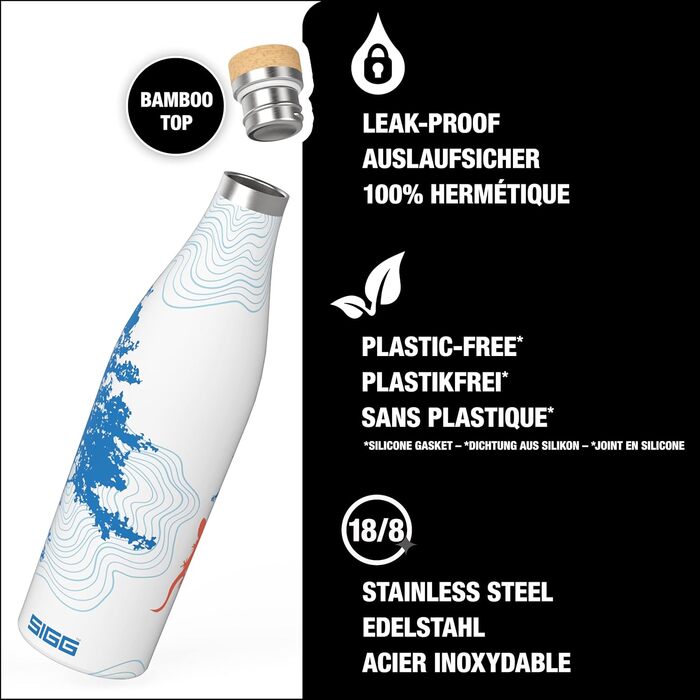 SIGG - Insulated Drinking Bottle - Meridian - Leak-proof - Extra slim - BPA-free - Plastic-free - Double-walled 18/8 Stainless Steel - Bamboo Screw Cap - 0.5L / 0.7L (Sumatra Tree, Sumatra 0.5 L)