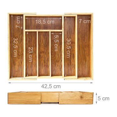 Relaxdays Bamboo Cutlery Box with Pull-out Tray