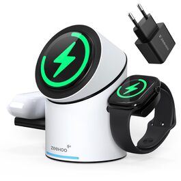 Зарядний пристрій 3-в-1 ZEEHOO MagSafe для Apple: QI2 бездротова зарядка 15W для Apple Watch, iPhone, AirPods (з адаптером 30W) - Білий