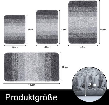 Килимок для ванної кімнати Homaxy 40x60 см, антиковзний, миючий, з м'якого флусу, мікрофібра, швидковисихаючий, сірий