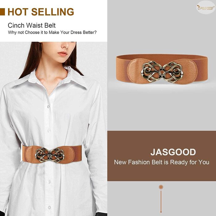 Жіночий широкий еластичний пояс JasGood (4 шт.): шкіряний стрейч для суконь, чорний, коричневий, сірий, бежевий, розмір 71-87 см