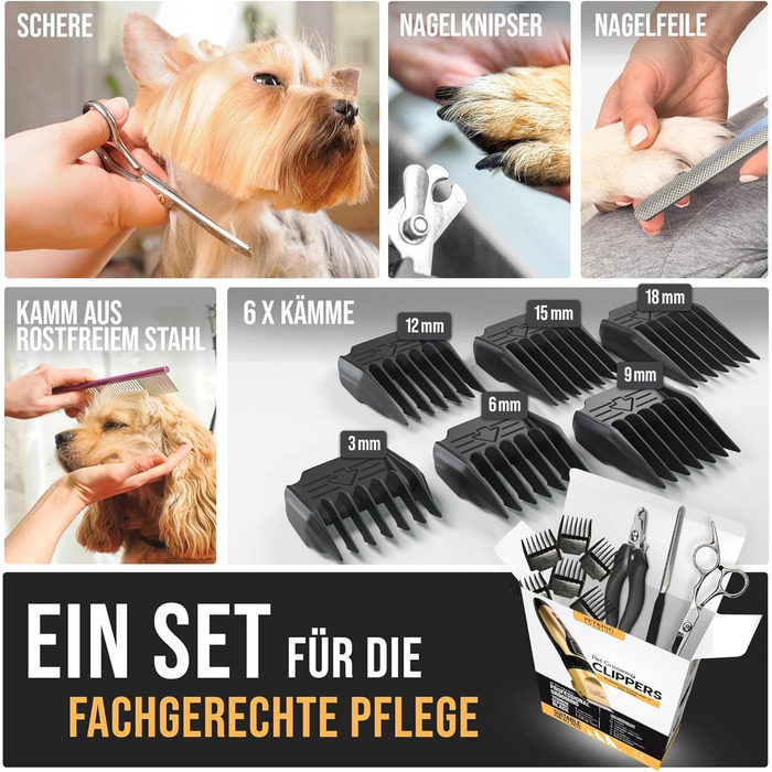 Набір для стрижки собак та котів: професійний триммер для густого хутра з низьким рівнем шуму, золотий